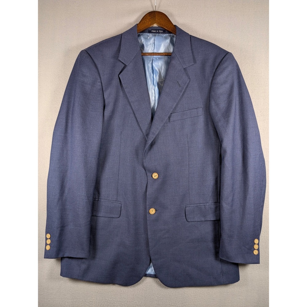 Alan Flusser Mens Blue Two Button Blazer Sport Coat Size 42L Long